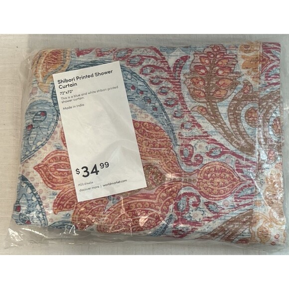New World Market Shibori Print Cotton Fabric Shower Curtain Made in India 72x72 - Picture 1 of 2